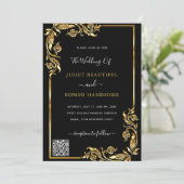 Faire-part de mariage Black Gold encadré avec code (Debout devant)