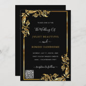 Faire-part de mariage Black Gold encadré avec code (Devant / Derrière)