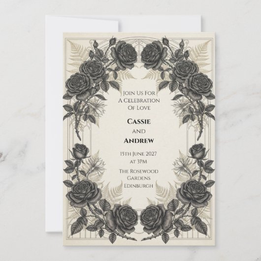 Faire-part de mariage Black Rose Gold Fern (Devant)