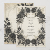 Faire-part de mariage Black Rose Gold Fern (Devant / Derrière)