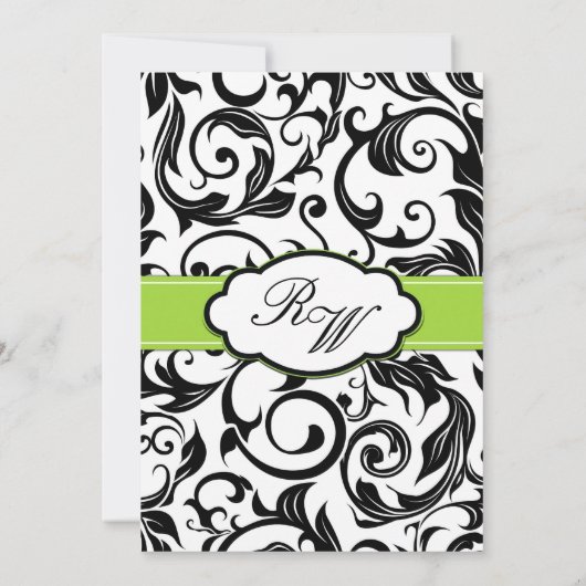 Faire-part de mariage Black Swirl avec vert (Dos)