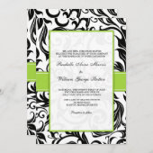 Faire-part de mariage Black Swirl avec vert (Devant / Derrière)