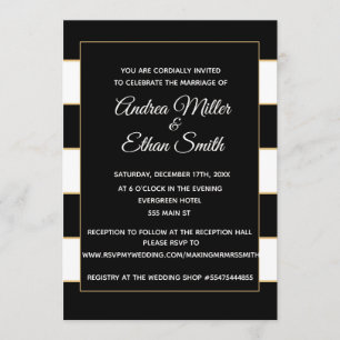 Faire-part de mariage Black White Gold rayé