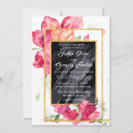 Faire-part de mariage Blackboard Spring Poppies (Devant)