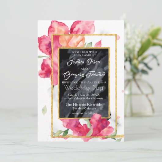 Faire-part de mariage Blackboard Spring Poppies (Debout devant)