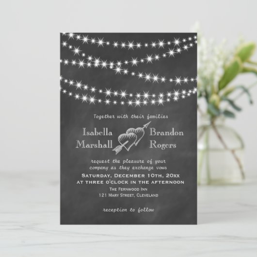 Faire-part de mariage Blackboard Twinkle Lights (Debout devant)