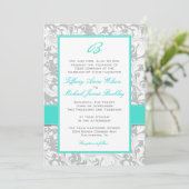 Faire-part de mariage blanc argenté de turquoise (Debout devant)