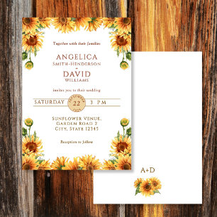 Faire-part de mariage blanc aux tournesols à l'aqu
