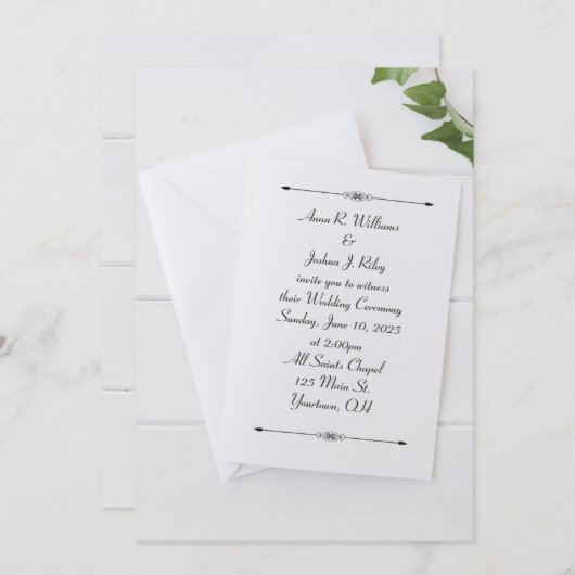 faire-part de mariage blanc avec enveloppe de lier (Devant / Derrière)