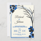 faire-part de mariage blanc avec fleurs bleues (Devant)