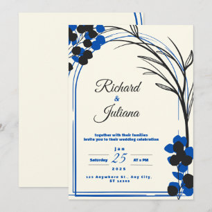 faire-part de mariage blanc avec fleurs bleues