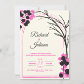 faire-part de mariage blanc avec fleurs roses (Devant)