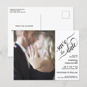 Faire-part de mariage blanc avec photo et calligra