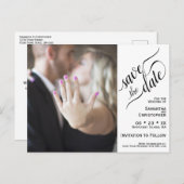 Faire-part de mariage blanc avec photo et calligra (Devant / Derrière)