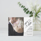 Faire-part de mariage blanc avec photo et calligra (Debout devant)