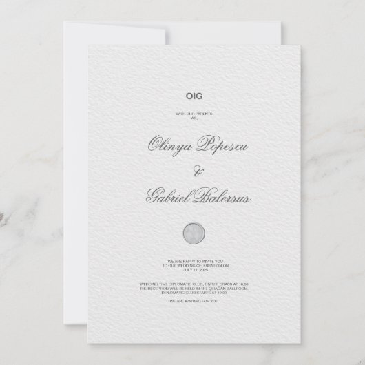 Faire-part de mariage blanc avec pinceau or (Devant)