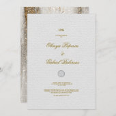 Faire-part de mariage blanc avec pinceau or (Devant / Derrière)