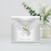 Faire-part de mariage blanc avec ruban blanc et de (Debout devant)