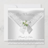 Faire-part de mariage blanc avec ruban blanc et de (Devant)