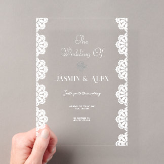 Faire-part de mariage blanc chic en dentelle