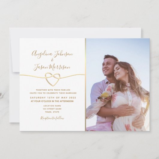 Faire-part de mariage blanc classique avec photo (Devant)