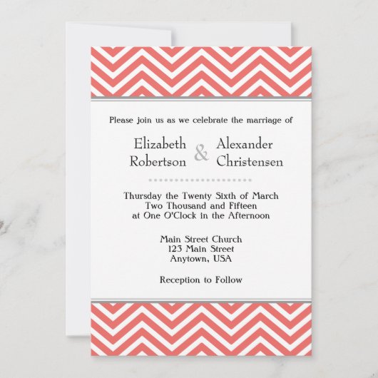 Faire-part de mariage blanc de corail de Chevron (Devant)