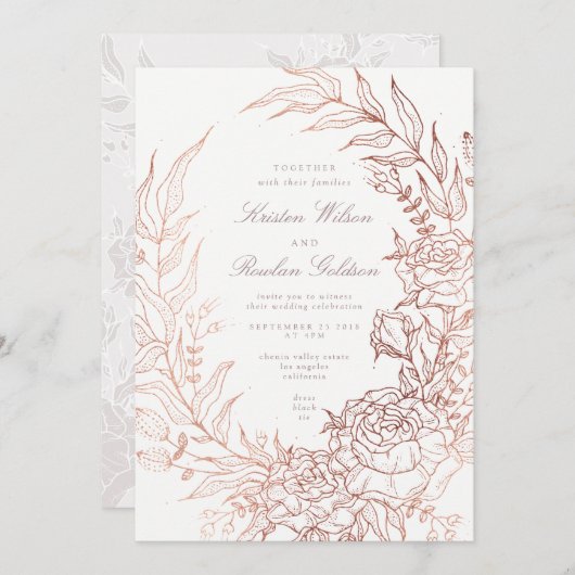 Faire-part de mariage blanc de couronnes de fleurs (Devant / Derrière)