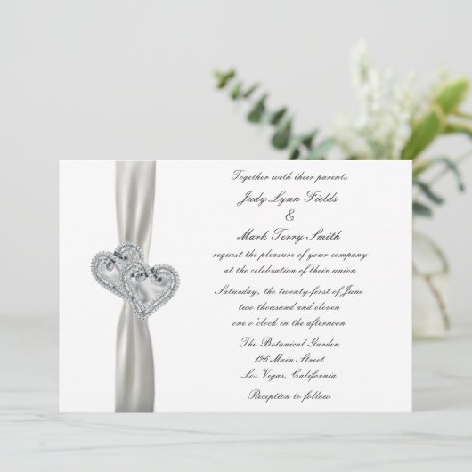 Faire-part de mariage blanc des coeurs (Debout devant)