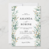 Faire-part de mariage blanc d'eucalyptus (Devant)