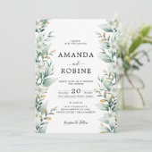 Faire-part de mariage blanc d'eucalyptus (Debout devant)