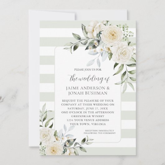 Faire-part de mariage blanc d'eucalyptus (Devant)
