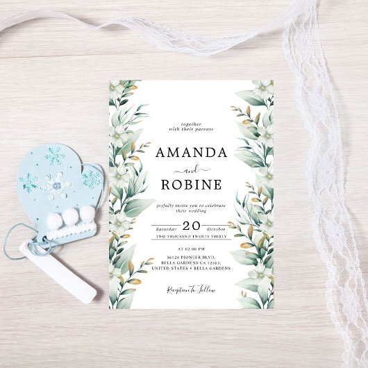 Faire-part de mariage blanc d'eucalyptus
