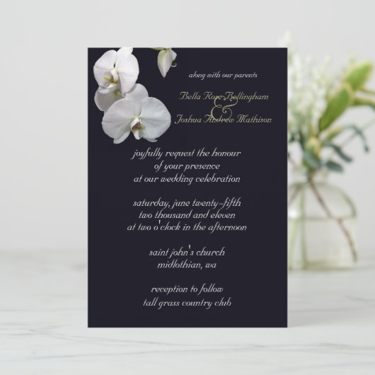 Faire-part de mariage blanc d'orchidée (Debout devant)