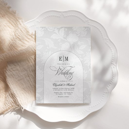 Faire-part de mariage blanc élégant avec monogramm