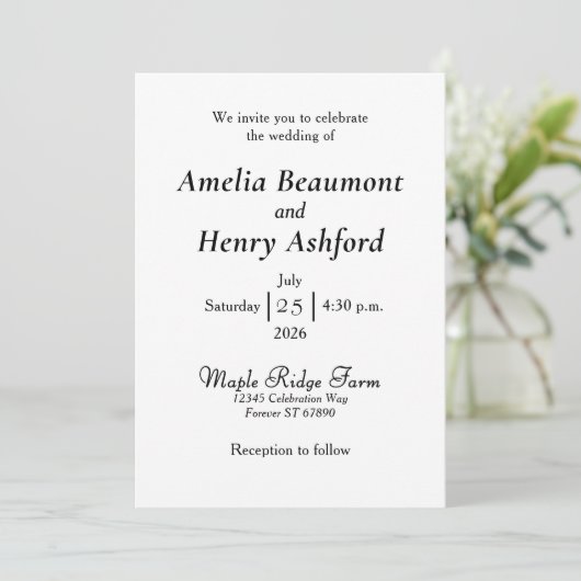 Faire-part de mariage blanc élégant minimal (Debout devant)