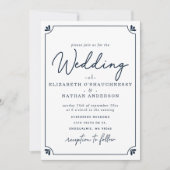 Faire-part de mariage blanc et bleu à l'écriture é (Devant)