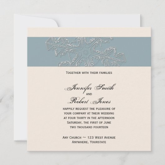 Faire-part de mariage blanc et bleu d'hiver (Devant)