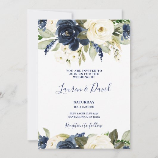 Faire-part de mariage blanc et marine (Devant)