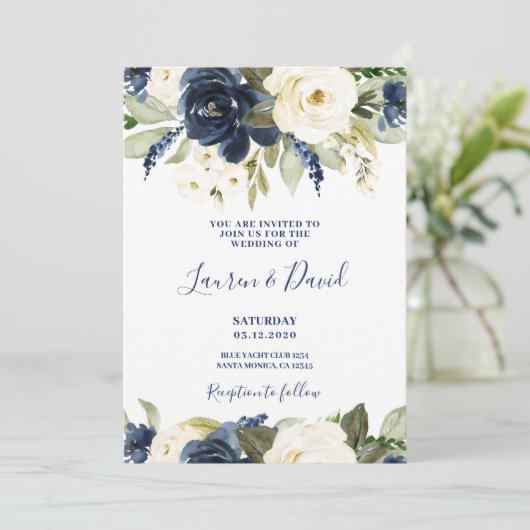 Faire-part de mariage blanc et marine (Debout devant)