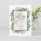 Faire-part de mariage blanc eucalyptus photo (Debout devant)