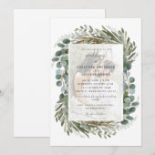 Faire-part de mariage blanc eucalyptus photo (Devant / Derrière)