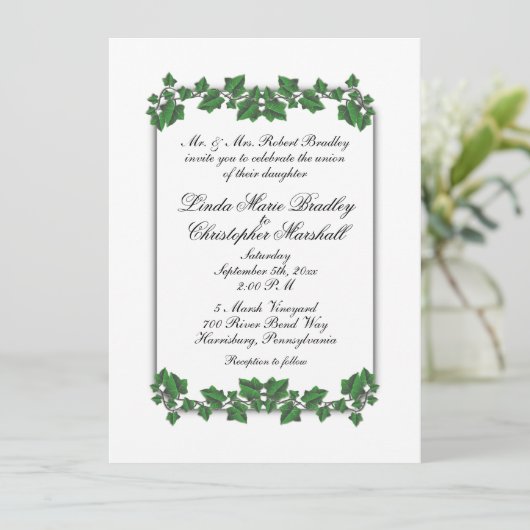 Faire-part de mariage blanc Feuille vert (Debout devant)