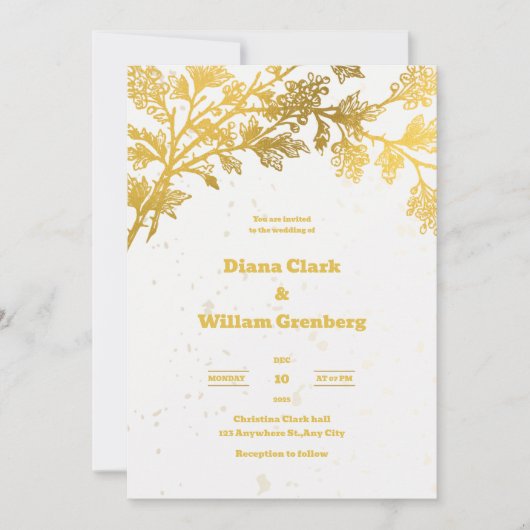 Faire-part de mariage blanc Golden Modern (Devant)