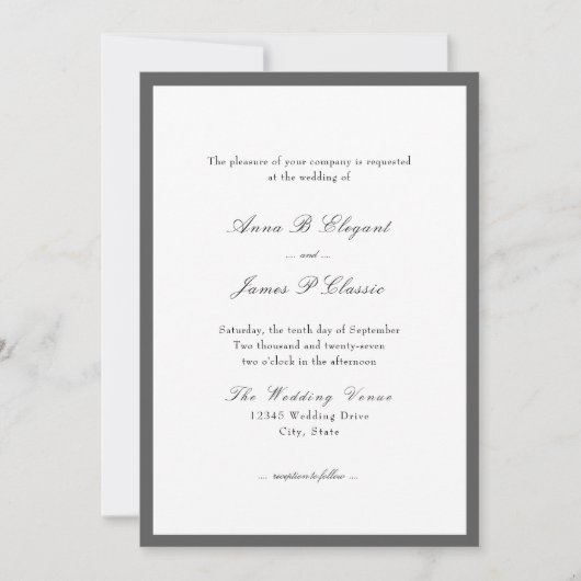 Faire-part de mariage blanc gris script classique (Devant)