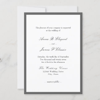 Faire-part de mariage blanc gris script classique
