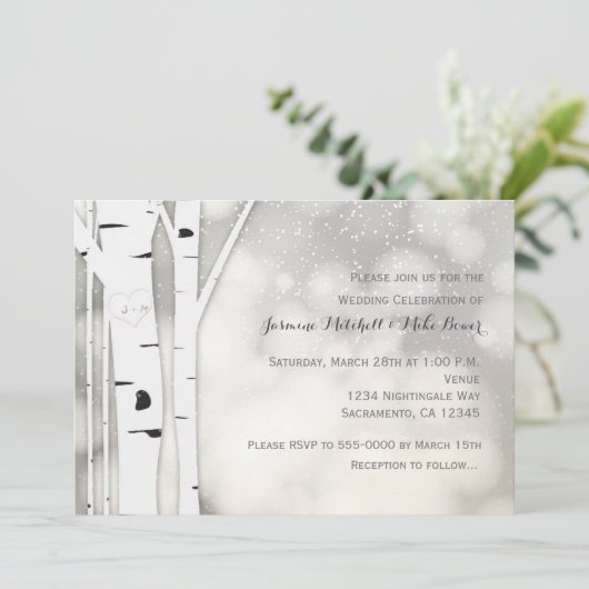 Faire-part de mariage blanc hivernal de Birch Rust (Debout devant)