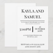 Faire-part de mariage blanc moderne avec texte noi (Devant / Derrière)