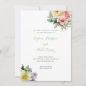 Faire-part de mariage blanc moderne & Fleurs paste (Devant)