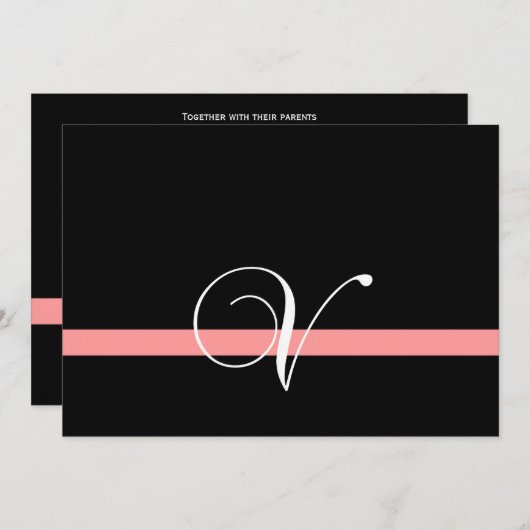 Faire-part de mariage blanc noir de corail du (Devant / Derrière)