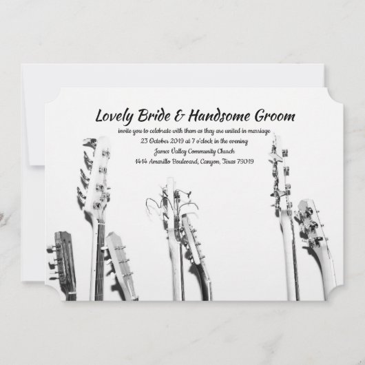 Faire-part de mariage blanc noir de mélomane de (Devant)